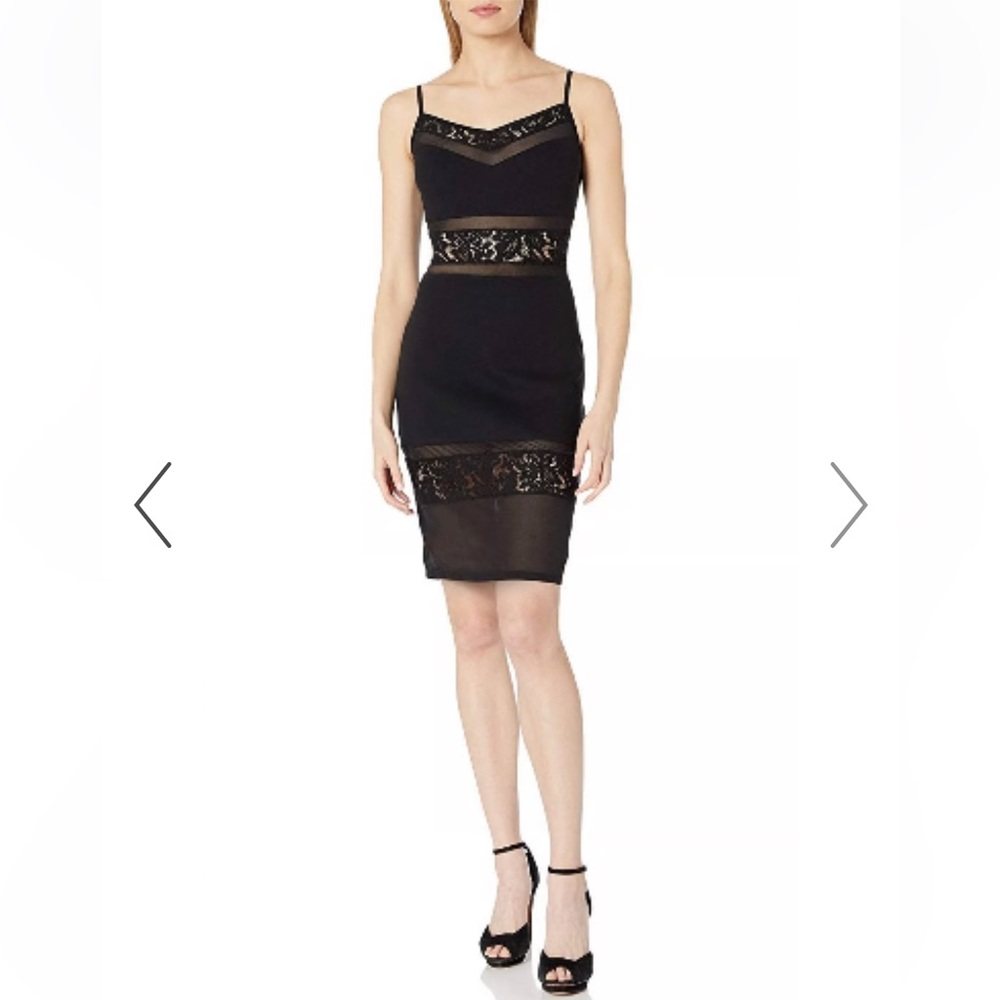 French Connection Black 'Lucky Layer' Lace
Inset Body-Con Midi Dress